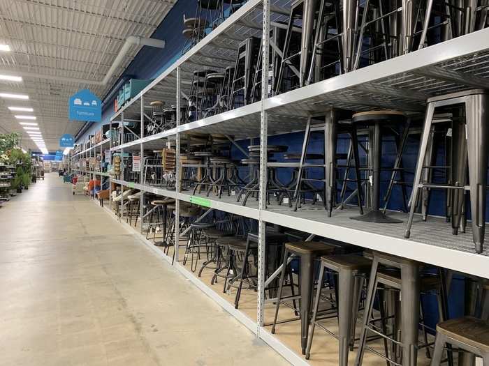 Walking towards the bathroom, I was floored to see just how many chairs and stools At Home had in stock. There was seating in an endless variety of heights, styles, and colors.