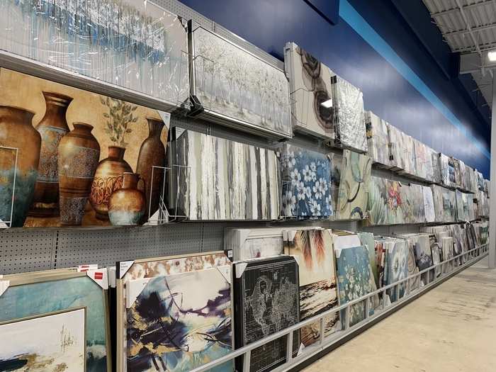 It was a similar situation with the wall art. HomeGoods had some nice pieces, but At Home had at least five times the amount in an almost overwhelming variety of sizes and styles.