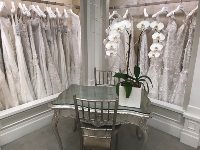 My cousin was paired with Brandi Hill, a bridal consultant who appears regularly on "Say Yes to the Dress." Her dress knowledge was truly something to behold. While we were waiting, I browsed some of the sample gowns on display out on the floor.