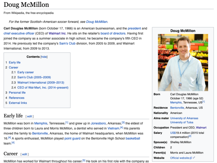 McMillon has a detailed Wikipedia page.