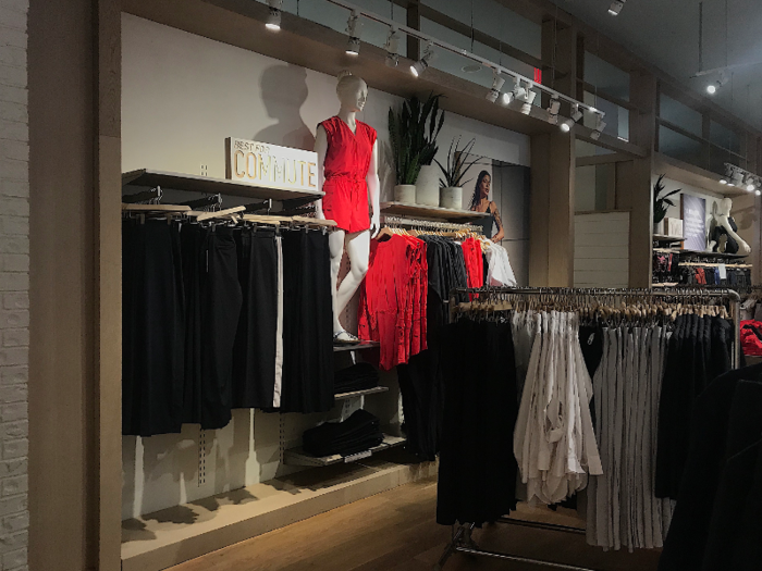 In comparison to Lululemon, Athleta has leaned a bit more overtly into casual wear. Here is a part of the store dedicated to comfy commuting clothes.