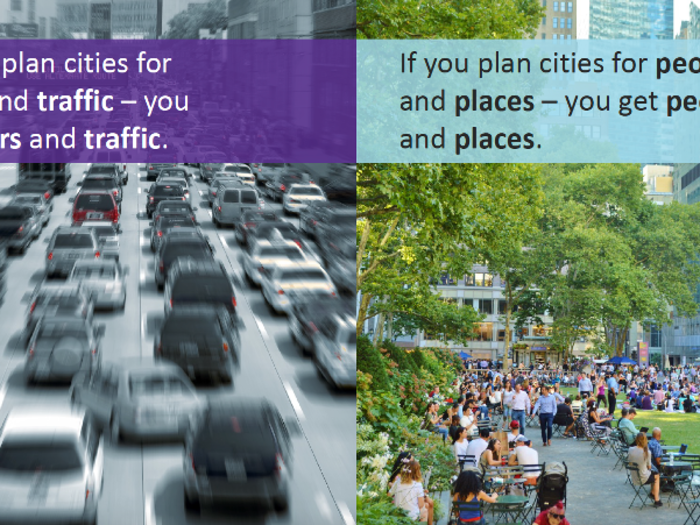 The first slide sets up the importance of planning. If you plan a city around roads and cars, that