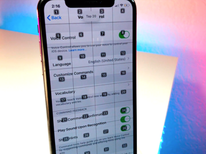 The iPhone responds by pressing the number in the grid for you, which in this case activated the Settings app. To click the "Back" button, the YouTuber says "Tap 1."