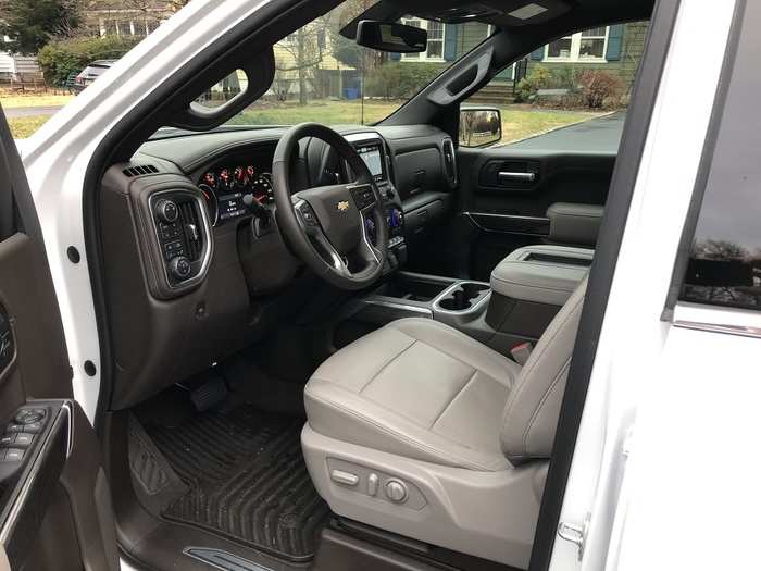 The "Gideon/Very Dark Atmosphere" interior is oddly named, but still quite pleasant, if a bit on the utilitarian side. The rear seats, as in the Tundra, were a roomy bench design. My Silverado tester, while nice, wasn