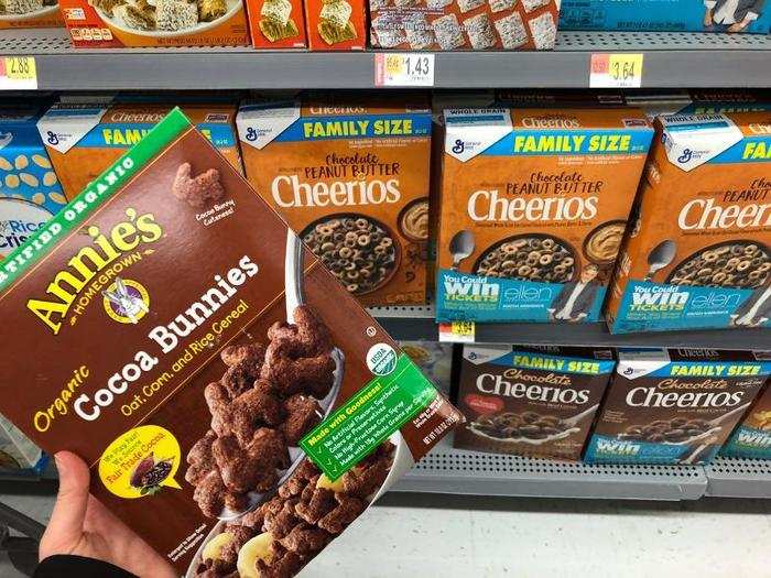 ... and organic versions of more well-known cereal brands. These Cocoa Bunnies and peanut butter, chocolate Cheerios looked like the healthier alternative to Cocoa Puffs and Reese