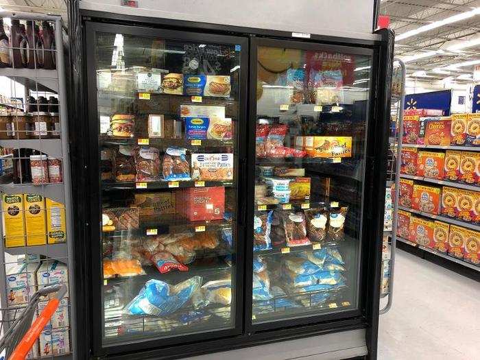 When it came to the refrigerated and frozen sections in Norwalk, we saw only two separate refrigerated cases. The case pictured here had a few bags of frozen fish and an array of frozen meals.