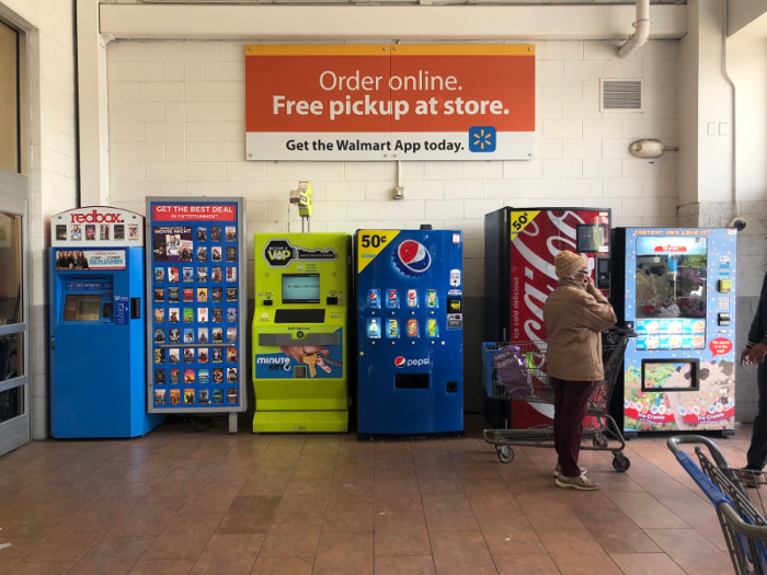 ... and the games and key cutting machine to our right. But the machine and games looked less out of place at the supercenter because there were vending machines filling up the wall as well.