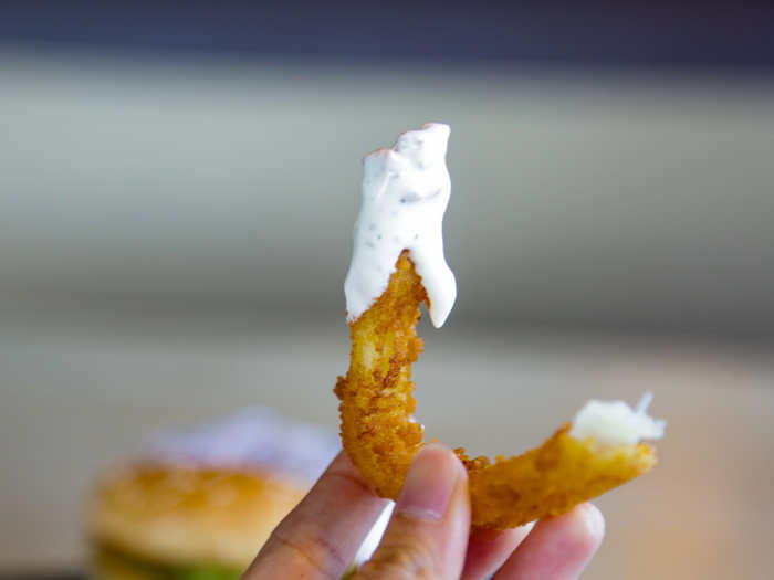 An immaculately crispy shell of golden flour encased soft and fresh onion slices. They weren