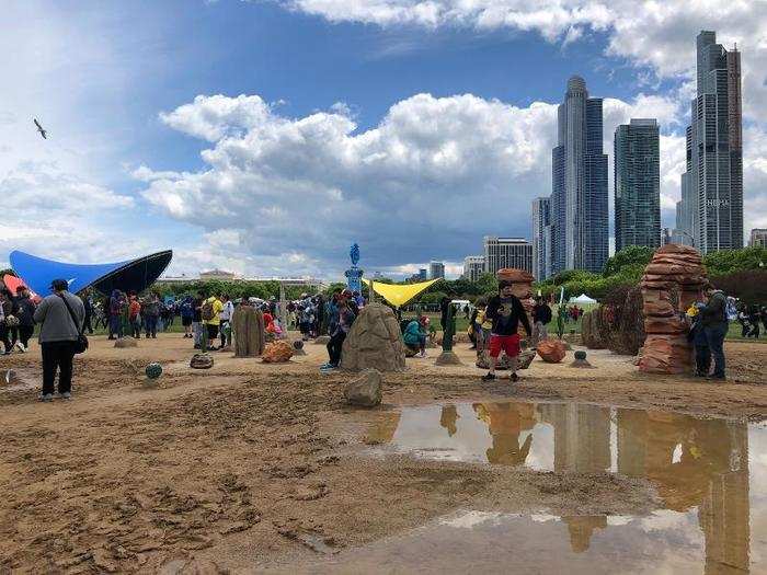 Since it had rained on Thursday, much of the sand had turned into mud. While it was perfect weather on Friday, players visiting on Saturday dealt with pouring rain and the threat of a severe thunderstorm — which forced players to temporarily evacuate the park.