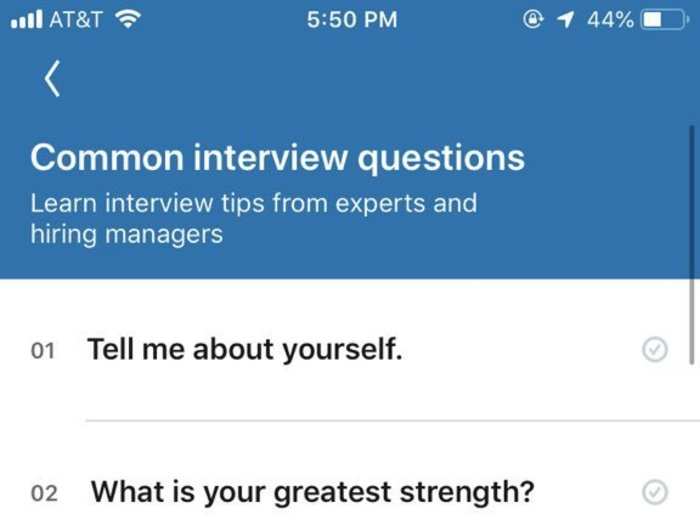 After clicking on the tool, I got access to a screen with common interview questions.