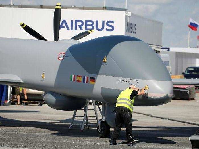 An Airbus Unmanned Aircraft gets prepped on June 15, just before the opening of the Paris Air Show.