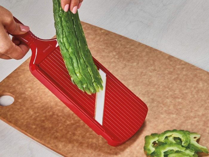 A mandolin slicer for easy uniform cuts