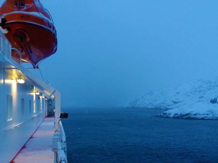 It was late afternoon when we left Nuuk, but because it was winter and we were so far north it had already been dark for a few hours.