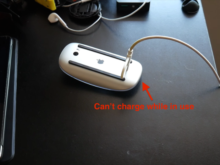 ... the Lightning connector was on the <i>bottom</i> of the mouse, making the device completely useless while it was charging.