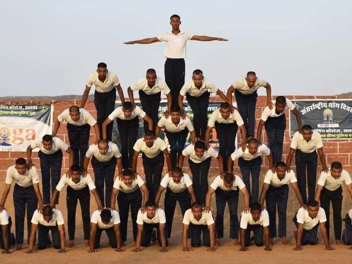 ITBP personnel practicing Yoga CTC Alwar, Rajasthan