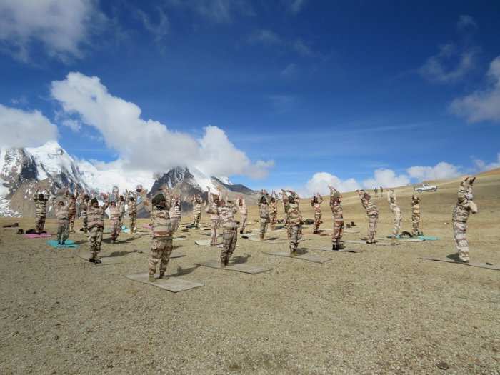 Indo-Tibetan Border Police (ITBP) personnel participated in a yoga session at the majestic snow-covered Rohtang Pass, located at an altitude of 13,050 feet in Himachal Pradesh