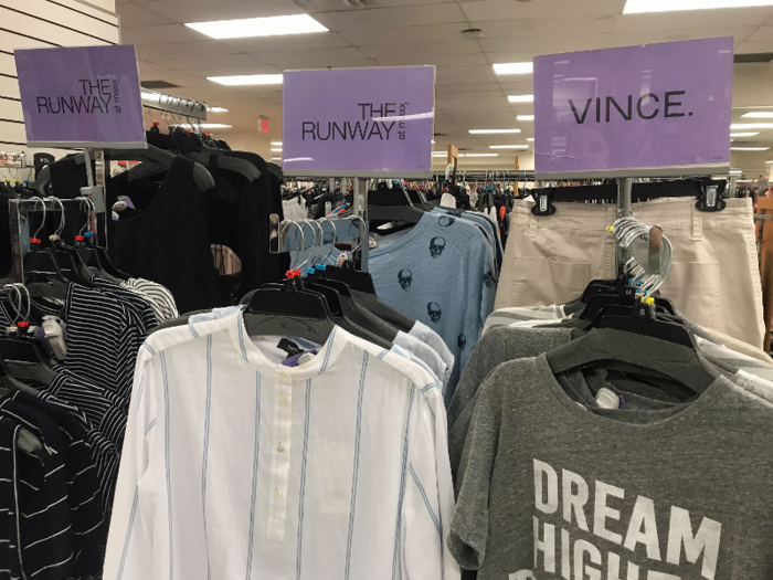 As we continued into the store, we found the higher-end "The Runway" sections, dedicated to more expensive labels. (However, it appears this T-shirt on the right was misplaced.)