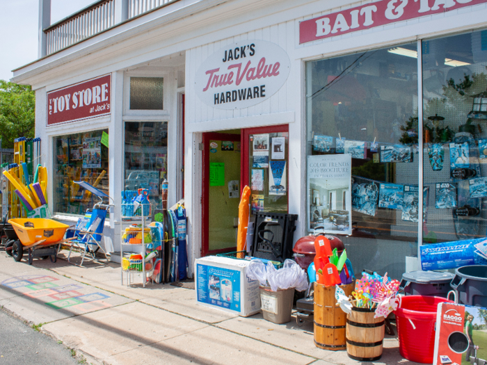 The hardware store doubles as a toy store.