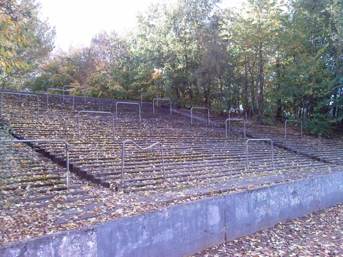 Amateur soccer players still use Cathkin Park Stadium in Scotland.