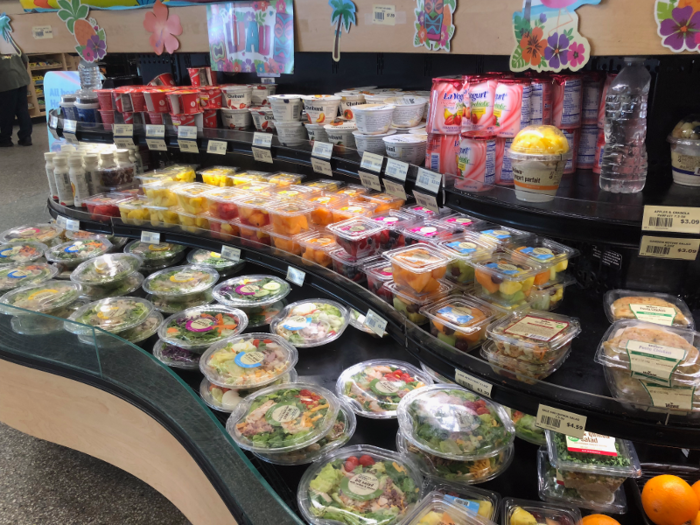 There were too many packaged meal items to count — and they all looked delicious. These packaged salads were the perfect item for a customer in a hurry.