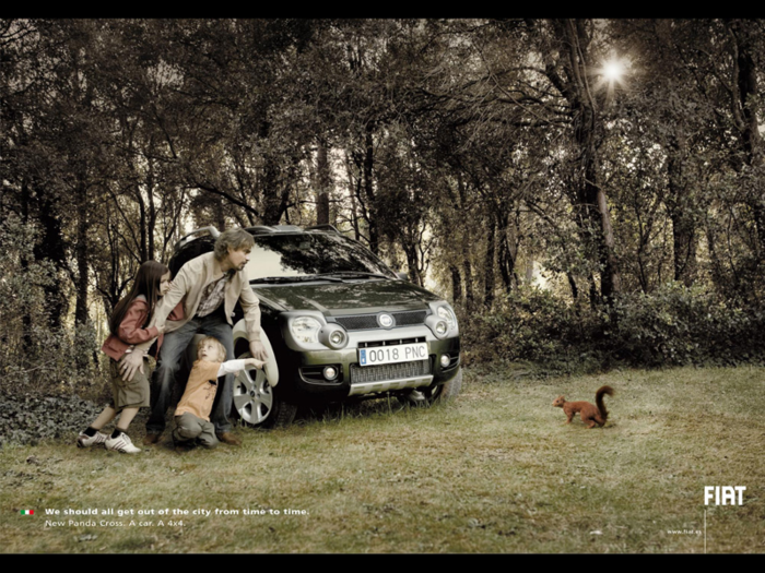 Italian carmaker Fiat took a city family to the country, using the slogan, "We should all get out of the city from time to time." "Squirrel" (Spain, 2006)