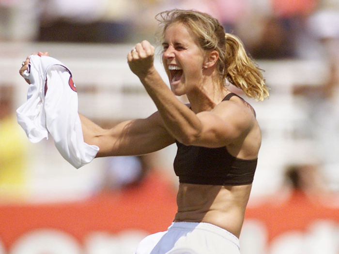 1999: Brandi Chastain hits the World Cup-winning penalty kick, then creates an iconic celebration.