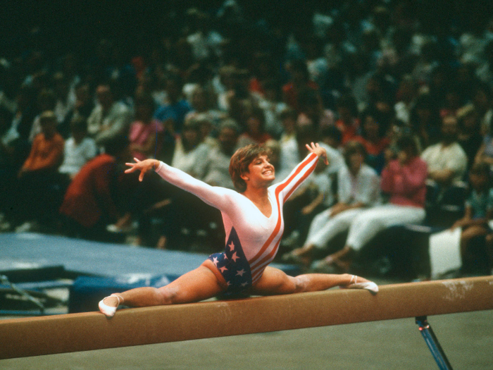 1984: Mary Lout Retton scores perfect 10s to win the gold medal.