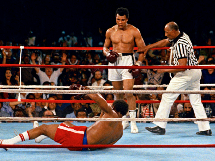 1974: Muhammad Ali wins "Rumble in the Jungle" over George Foreman.