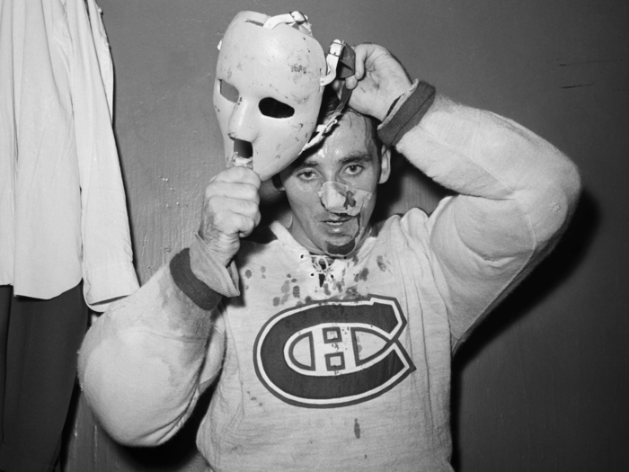 1959: Jacques Plante wears a face mask for the first time in a hockey game, changing equipment standards