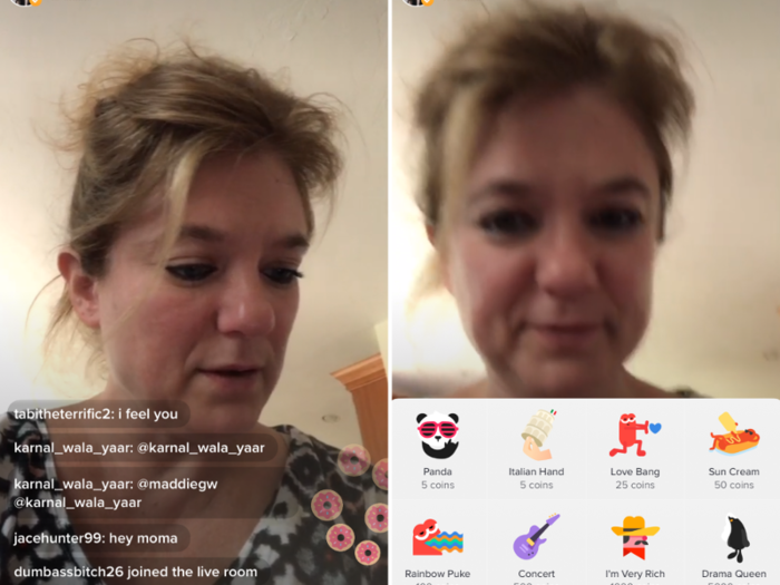 In livestreams, users can add comments and emoji reactions. But more importantly, users can purchase "coins" on TikTok, which can be given to live-streamers — sort of like a tip.