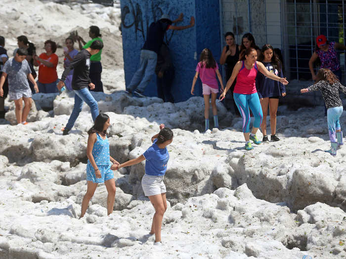 Some local residents came out to play after the snow and ice settled.