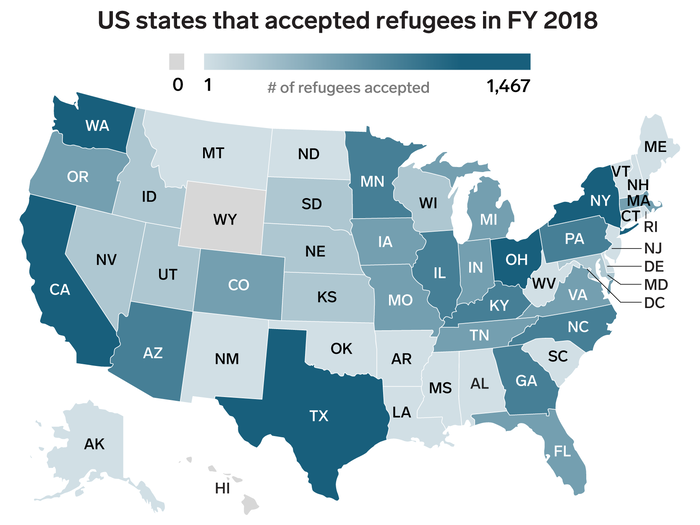 Another contentious issue in the Trump era is immigration, particularly of refugees and migrants seeking asylum status. According to State Department data, states like Texas, New York, California, Ohio, and Washington have settled a large number of refugees.