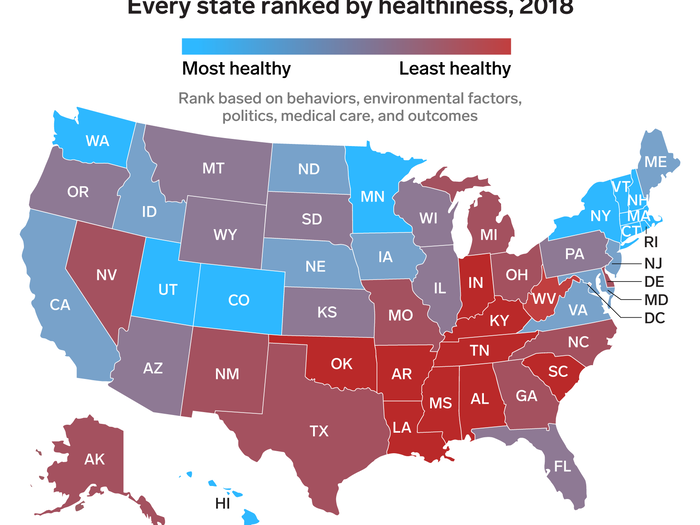 Hawaii, Massachusetts, and Connecticut were the healthiest states in the country last year, according to a study from United Health Foundation.