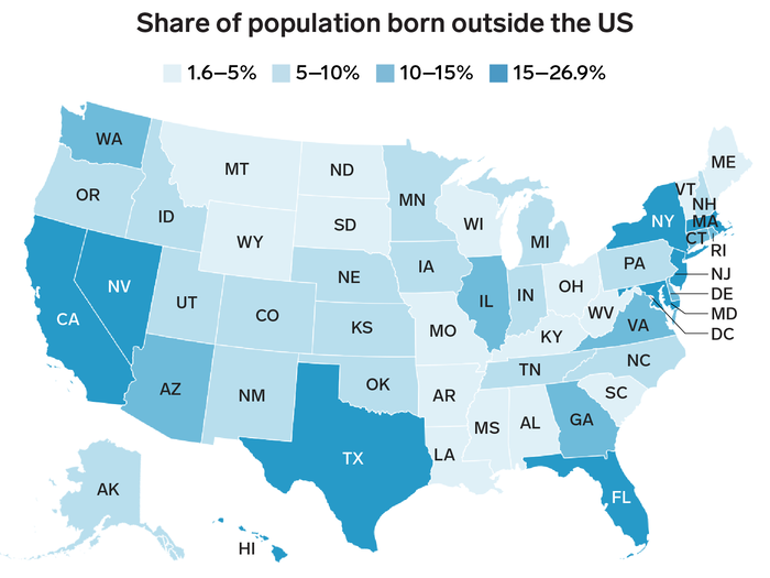 New Americans arrive from other countries every day. Here are the states where they