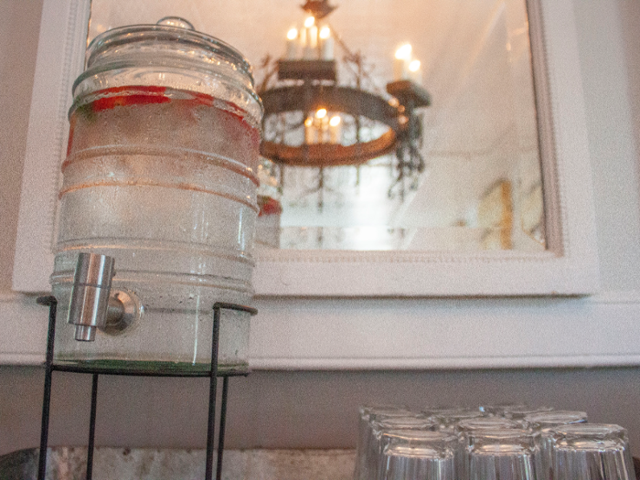 Throughout the day, guests can serve themselves a glass of fruit-infused water.