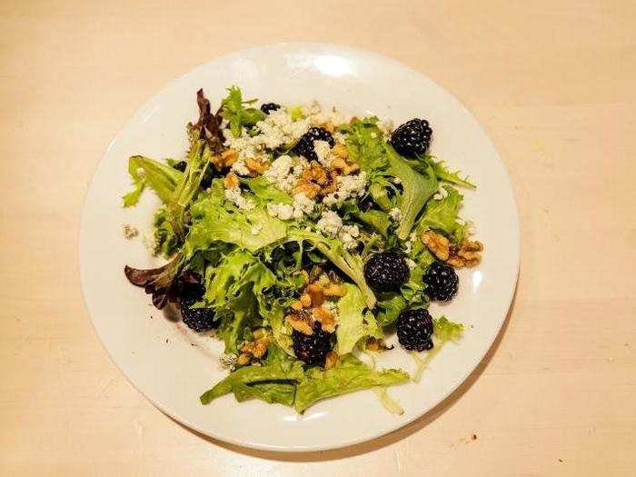 BLACKBERRY SALAD, $3.99 — Ikea has a salad bar, but I chose a pre-made salad consisting of spring mix, blackberries, walnuts, and blue cheese.