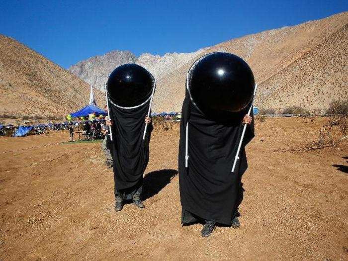 Others wore special suits to watch the eclipse.