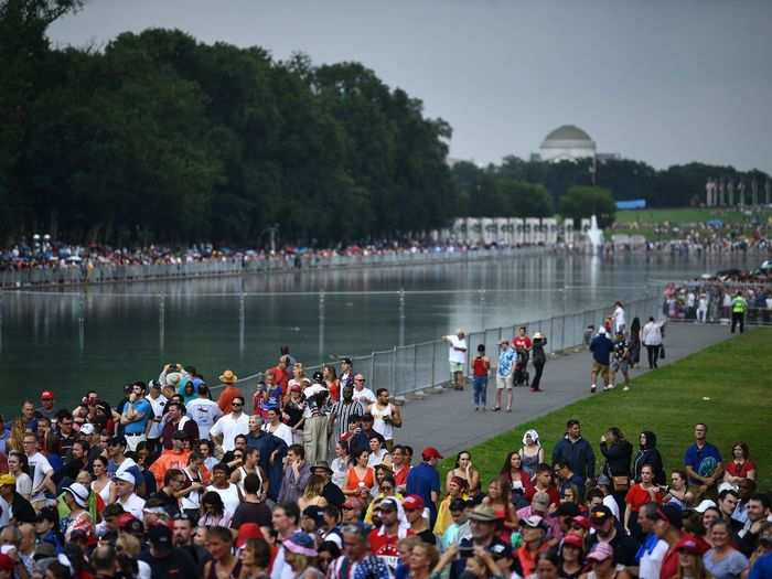 Though the event was free and any member of the public could attend, the Lincoln Memorial was sectioned off by a chainlink fence for VIPs who had purchased tickets to Trump