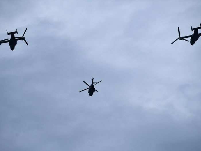 A new Marine One helicopter along with two Ospreys represented the Marines.