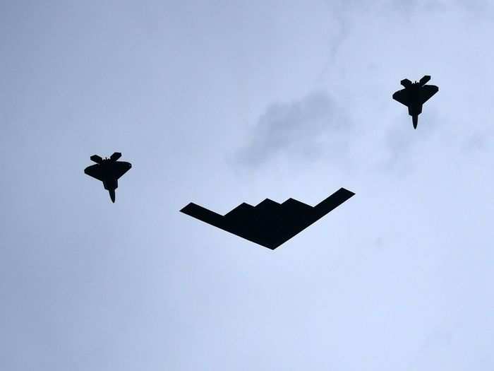 Trump then introduced the Air Force, followed by a B-2 Stealth Bomber along with two F-22 Raptors flying overhead.