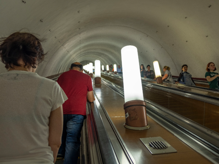 When I got off the train at the Tverskaya Station, I rode up a long escalator. The Moscow metro system has 872 escalators.