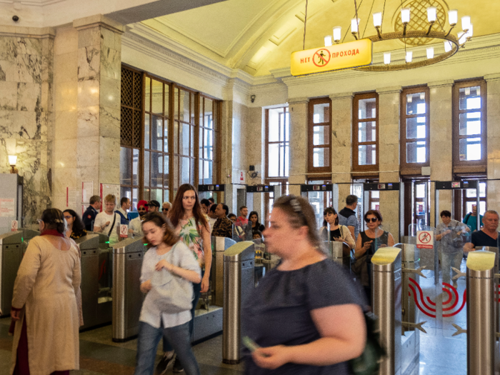 The inside of the station had marble everywhere, vaulted ceilings, and chandeliers.