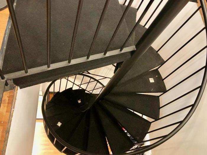 This spiral staircase leading to another floor was, too.