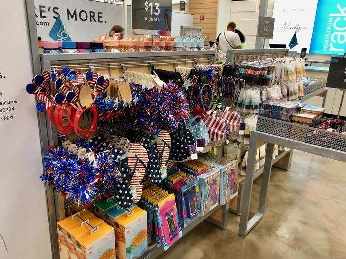 At the checkout line, there were many items that seemed out of place in a department store. We saw Fourth of July decorations and many shelves filled with sunscreen.