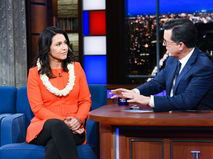 In March 2019, Stephen Colbert pressed Gabbard to say Syrian President Bashar al-Assad was a war criminal. But she wouldn