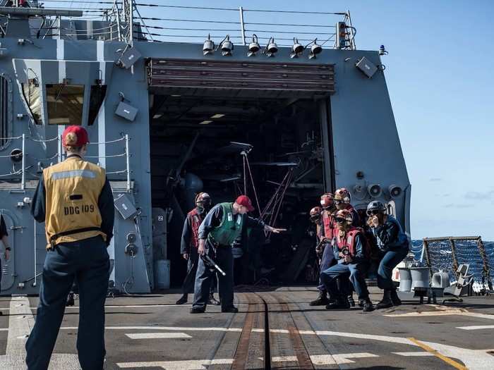 The ship has "a very diverse crew and capability," Ellis said. Sonar technicians detect and defend against subsea threats. Air specialists oversee the ship