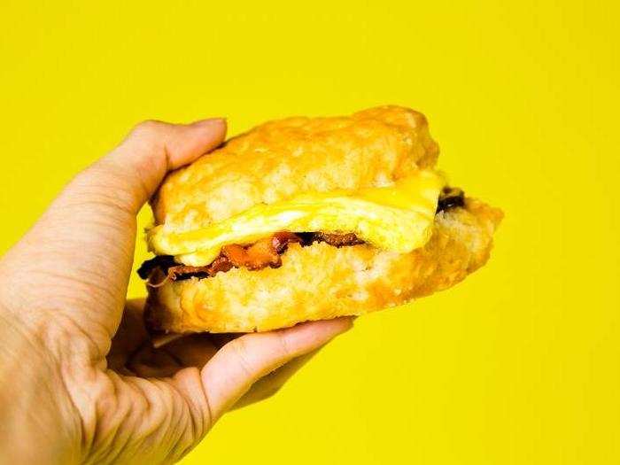 BISCUIT — 5: Generous and tasty with a crispy, lightly egg-glazed crust. BACON — 4: There