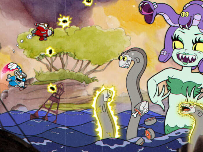 Beyond just platforming, there are levels where Cuphead takes to a prop plane and flies around while shooting down enemies. If you ever played games like "Super R-Type" on the SNES, you