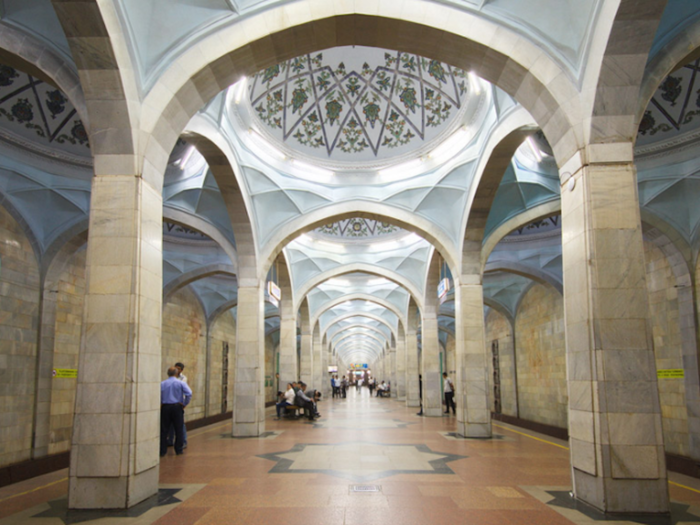 Some of the stations have geometric patterns, while others are in a more Soviet style. Many use marble, glass, granite, and ceramics to create their striking interiors.