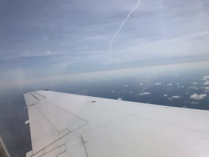 Airborne! Flight time to Charlotte was only about 30 minutes — we basically climbed and descended. A quick trip, a much less noisy than what I was used to. The 145 rocks a pair of Rolls-Royce turbofan engines that can generate nearly 9,000 pounds of thrust.  The jet can fly as high as 37,000 feet.